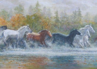Пейзаж Пропускащи коне в реката